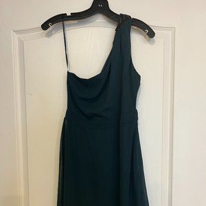 Smart Set - deep green cocktail dress with bead embroidery, one shoulder